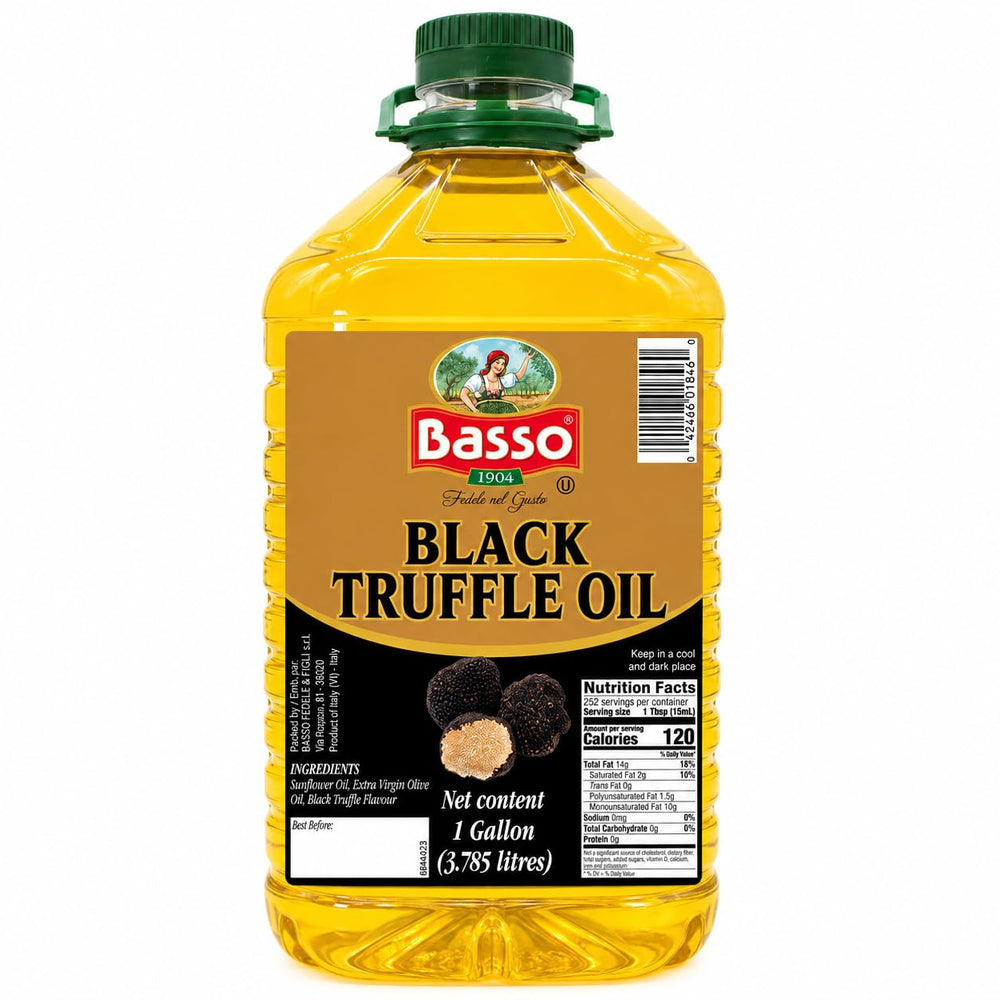 Basso gallon bottle front label showing product name and volume, highlights professional size