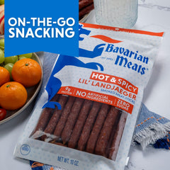 Bavarian Meats sticks in backpack illustrating travel-ready protein snack