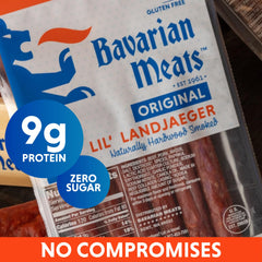 Bavarian Meats sliced stick texture showing cured meat cross-section and high-protein bite