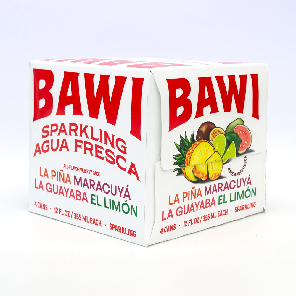 Bawi front packaging 4-pack shows vibrant cans and convenient variety
