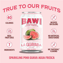Bawi guava can close-up showing condensation and vivid fruit detail
