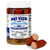 BAY VIEW BRAND front packaging showing 8oz mild smoked pickled Polish sausage, clear product view