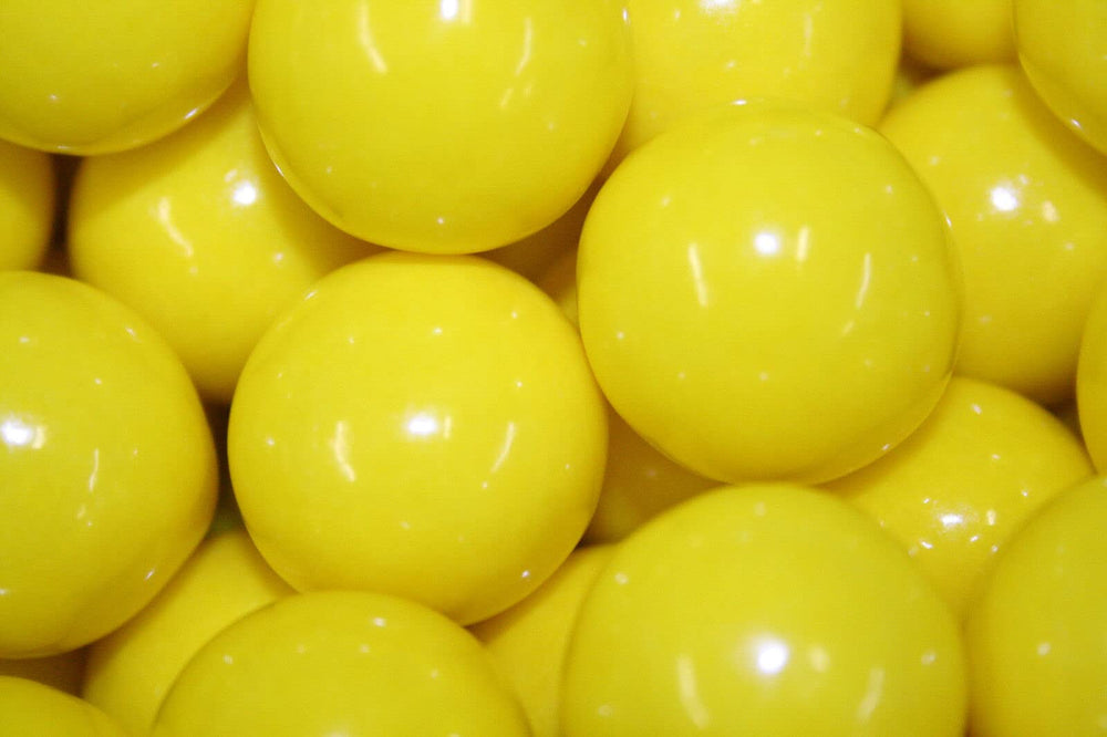 Bayside Candy front packaging showing yellow 1-inch gumballs and ready-to-fill benefit