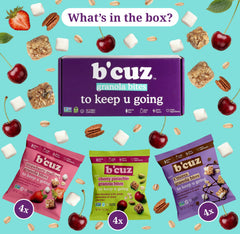 B'CUZ cherry pistachio close-up highlighting nuts and fruit for flavor
