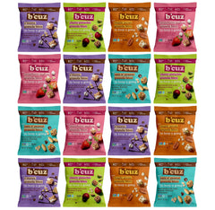 B'cuz front packaging showing variety pack and travel-ready benefit