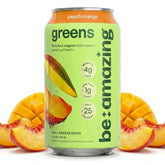BE AMAZING front packaging showing Peach Mango can and benefits