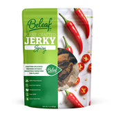 BE LEAF front package view showing spicy jerky and branding benefit