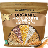Be Still Farms front packaging of 5.8 lb bag, showing organic label and resealable bag for long storage