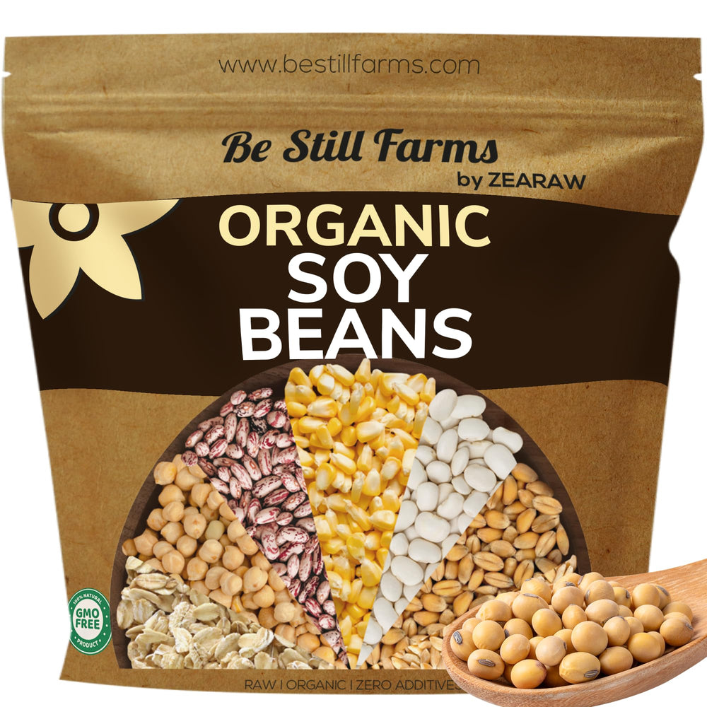 Be Still Farms front package view showing organic soybeans and label benefits
