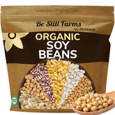 Be Still Farms front package view showing organic soybeans and label benefits