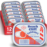 Beach Cliff front packaging showing 12-pack and product label for pantry convenience