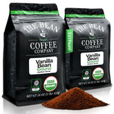 The Bean Coffee Company front packaging showing organic vanilla branding and freshness