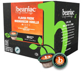 beaniac front box shot showing 30-count compostable pods and branding benefit convenience