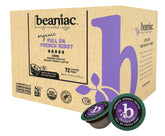 beaniac front packaging showing bold dark-roast branding and 72 count benefit