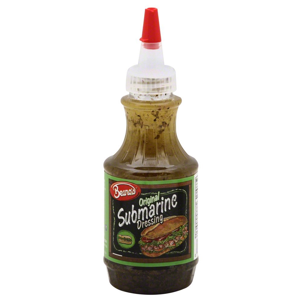 Beano's bottle front view showing label and convenient pour spout for consistent sandwich flavor