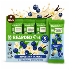 Bearded Brothers front packaging showing blueberry vanilla flavor and benefits