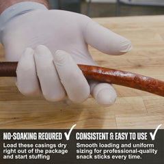 Bearded Butchers casing threaded on a stuffing horn, demonstrating correct 10mm equipment fit