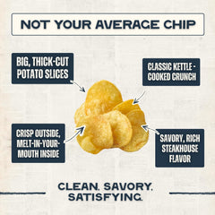 Beefy's Own open bag top view with chips visible and crispness emphasized for freshness