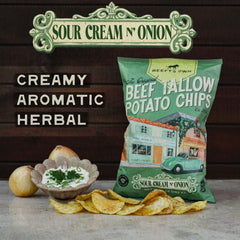 Beefy's Own close-up of thick-cut chip highlighting hearty crunch and texture