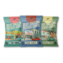 Beefy's Own front packaging showing variety pack and bold branding, highlights flavor options