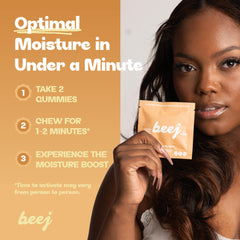 BEEJ gummies in hand to show size and easy chewability for discreet use