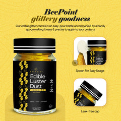 BeePoint brush applying gold dust on cake giving visible metallic finish benefit