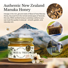Bees & Trees open jar with spoon showing thick honey texture and rich creaminess