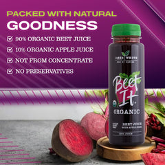 BEET IT juice texture detail with foam and rich color demonstrating natural quality