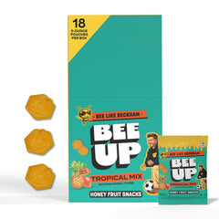 BEEUP front packaging tropical mix showing colorful pouch and branding benefit convenience