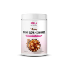 Bella All Natural front jar view showing 500g label and brown sugar iced coffee branding for easy identification