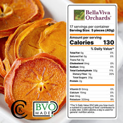 Bella Viva close-up of persimmon slices highlighting soft chew and vibrant color