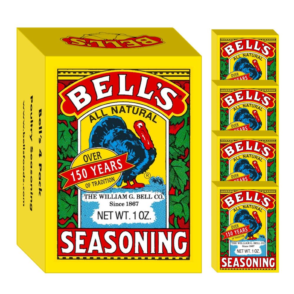 BELL'S front box pack of four visible on shelf displaying classic salt-free blend