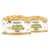 Belmont Peanuts front packaging showing 20 oz two-pack and clear label benefit