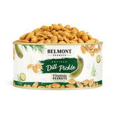Belmont Peanuts front packaging showing 20 oz can and bold dill pickle branding for snack appeal