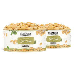 Belmont Peanuts front packaging showing 20 oz two-pack and clear label benefit