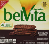 Belvita front packaging showing five-pack convenience and clear labeling benefit