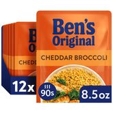 Ben's Original front pouch showing cheddar broccoli flavor and quick prep benefit