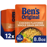 Ben's Original front packaging showing chicken flavored brown rice and convenience