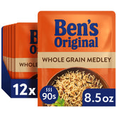 BEN'S ORIGINAL front packaging showing whole grain medley and quick 90 second benefit