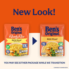Ben's Original open pouch revealing cooked rice and orzo ready to serve