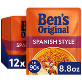 Ben's Original front packaging showing Spanish Style ready rice, quick meal benefit