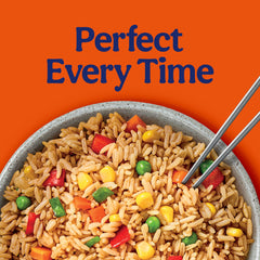 BEN'S ORIGINAL open bowl top view with rice and vegetables ready to eat, quick convenience