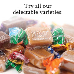 Béquet caramel stack next to a coin for scale to illustrate piece size