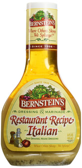 Bernstein bottle front view showing label and serving suggestion, adds bold flavor