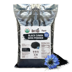 Berrilys front packaging showing organic black cumin powder and benefits
