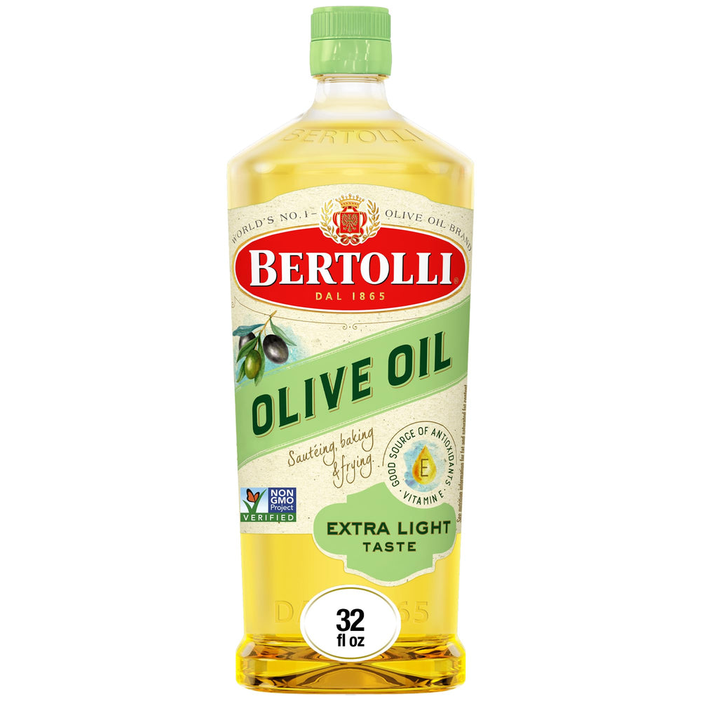 Bertolli bottle front view showing label and size, highlights versatile use