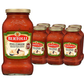 Bertolli five cheese front packaging shows jar and label for easy identification and flavor