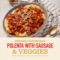 Bertolli jar open poured over pasta demonstrating quick weeknight dinner