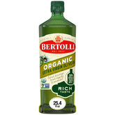Bertolli bottle front view showing organic EVOO and rich flavor benefit