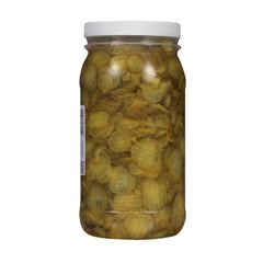 Best Maid open jar top view showing submerged slices and freshness benefit